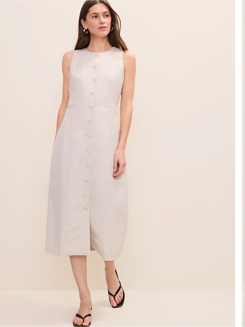 Ann Taylor Button Midi Dress in Linen Blend